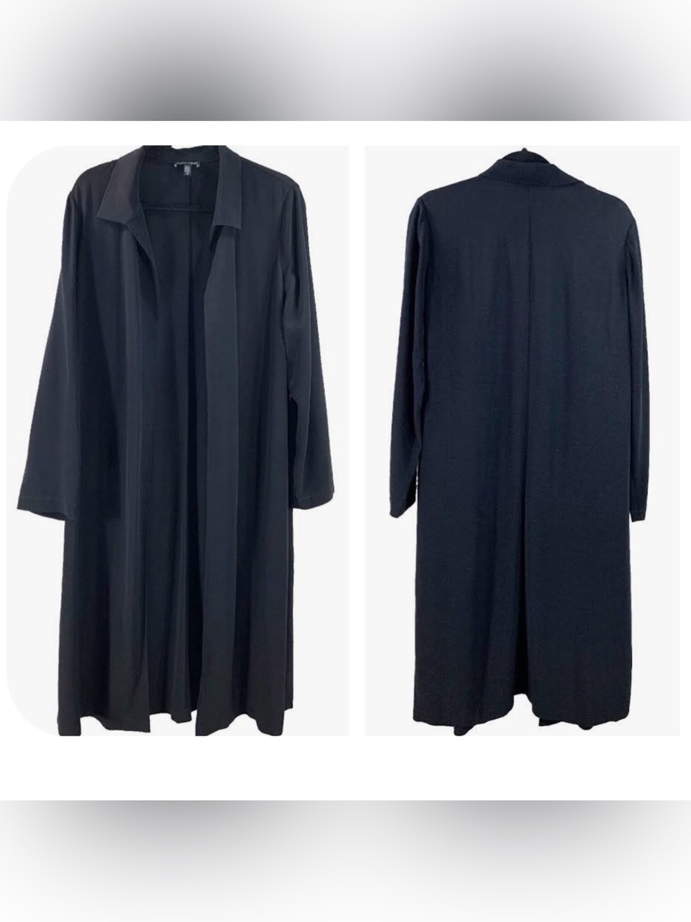 Eileen Fisher Women 3X Black Open Front Duster Coat Quiet Luxury Business Casual